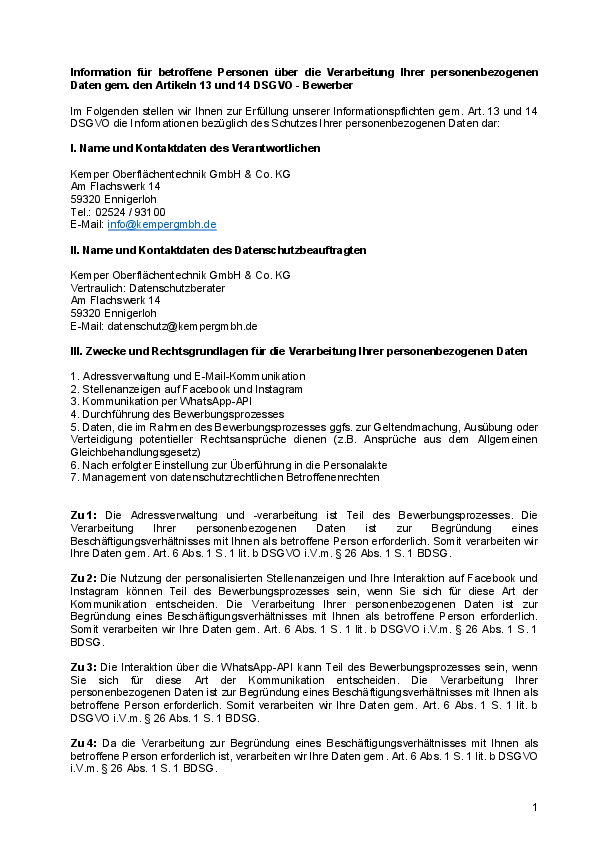 DSGVO Informationspflichten Bewerber